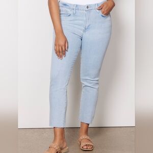 GOOD AMERICAN Good Legs Straight Light Wash Raw Hem High Rise Stretch Denim 18